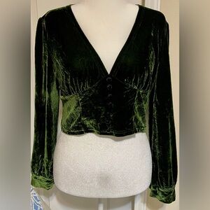 Cider Green Velvet Crop Top Blouse Witchy Fairycore Goth Party Date Night XL